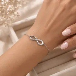 Cyrkonia - srebrna bransoletka próby 925, znak nieskończoności - Silver