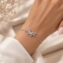 Cyrkonia - srebrna bransoletka próby 925, motyl - Silver