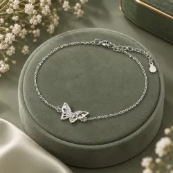 Cyrkonia - srebrna bransoletka próby 925, motyl - Silver