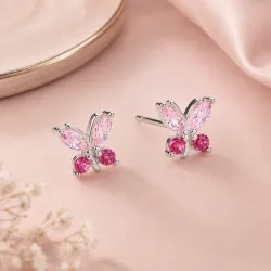 Cyrkonia - srebrne kolczyki próby 925, motyl - Silver