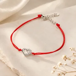Cyrkonia - srebrna bransoletka próby 925, serce - Silver