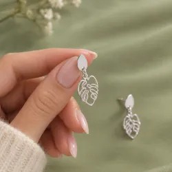 Srebrne kolczyki próby 925, liść - Silver