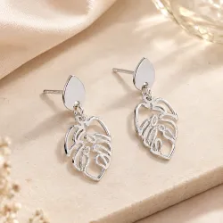 Srebrne kolczyki próby 925, liść - Silver