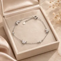 Cyrkonia - srebrna bransoletka próby 925, motyl - Silver