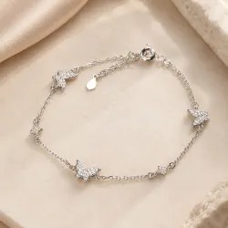 Cyrkonia - srebrna bransoletka próby 925, motyl - Silver