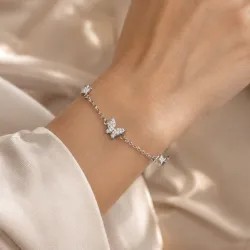 Cyrkonia - srebrna bransoletka próby 925, motyl - Silver