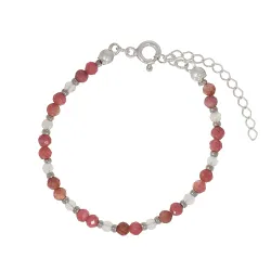 Rodonit, Kryształ górski - srebrna bransoletka na uzdrowienie, miłość, siłę - Pocałunek Miłości