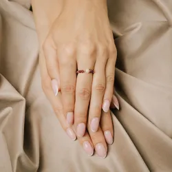 Rubin, Perła - srebrny pozłacany pierścionek na bogactwo, sukces, siłę - Skarby Oceanu