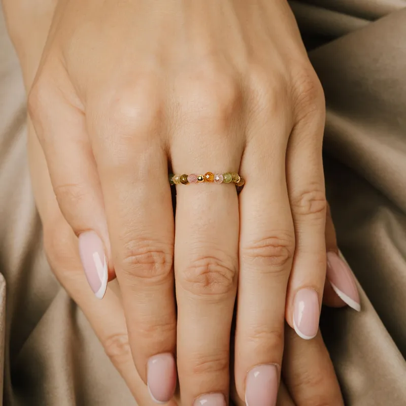 Turmalin - srebrny pozłacany pierścionek na ochronę, bogactwo, uzdrowienie - Wewnętrzna Ochrona