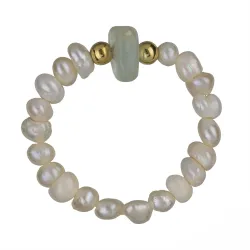 Perła, Akwamaryn - srebrny pozłacany pierścionek na zdrowie, odwagę, harmonię - Skarby Oceanu