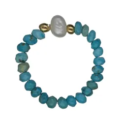 Turkus, Perła - srebrny pozłacany pierścionek na ochronę, bogactwo, uzdrowienie - Skarby Oceanu