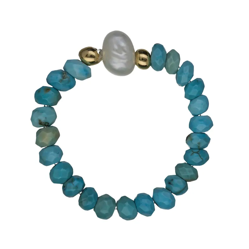 Turkus, Perła - srebrny pozłacany pierścionek na ochronę, bogactwo, uzdrowienie - Skarby Oceanu