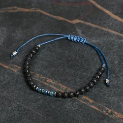 Kyanit, Lawa Wulkaniczna - bransoletka męska na sznurku na siłę, harmonię, uzdrowienie - Jego styl