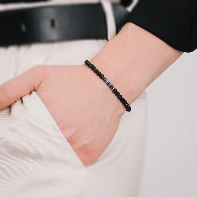 Kyanit, Lawa Wulkaniczna - bransoletka męska na sznurku na siłę, harmonię, uzdrowienie - Jego styl