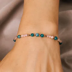 Turmalin, Kamień Słoneczny, Apatyt - srebrna pozłacana bransoletka na ochronę, bogactwo, uzdrowienie - Wewnętrzna Ochrona