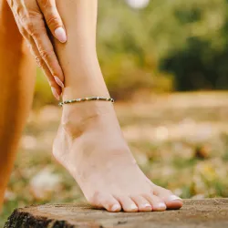 Turkus, Morganit, Zoisyt - srebrna pozłacana bransoletka na nogę na zdrowie, ochronę, szczęście - Oaza Szczęścia