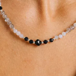 Noc Kairu, Labradoryt, Chalcedon - srebrny naszyjnik na zdrowie, duchowość, uzdrowienie - Magiczna Noc