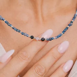 Kyanit, Sodalit, Chalcedon - srebrny pozłacany naszyjnik na zdrowie, duchowość, uzdrowienie - Oaza Szczęścia