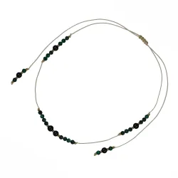 Turmalin, Malachit - naszyjnik na sznurku na ochronę, bogactwo, uzdrowienie - Wewnętrzna Ochrona