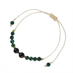 Turmalin, Malachit - bransoletka na sznurku na ochronę, bogactwo, uzdrowienie - Wewnętrzna Ochrona