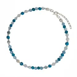 Apatyt, Akwamaryn - srebrna bransoletka na nogę na kreatywność, harmonię, uzdrowienie - Refleksja Zdrowia