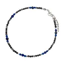 Lapis Lazuli, Spinel, Hematyt - srebrna bransoletka na nogę na zdrowie, intuicję, duchowość - Refleksja Zdrowia