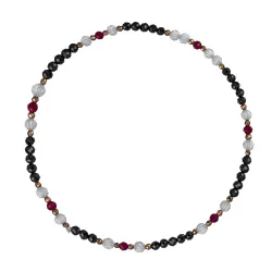 Turmalin, Rubin, Kryształ Górski - bransoletka na nogę na ochronę, bogactwo, uzdrowienie - Wewnętrzna Ochrona