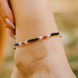 Turmalin, Rubin, Kryształ Górski - bransoletka na nogę na ochronę, bogactwo, uzdrowienie - Wewnętrzna Ochrona