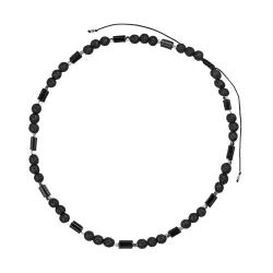 Czarny Turmalin, Lawa Wulkaniczna, Hematyt - naszyjnik męski na sznurku na ochronę, bogactwo, uzdrowienie - Jego styl
