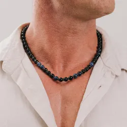 Turmalin, Sodalit, Onyks - naszyjnik męski na sznurku na ochronę, bogactwo, uzdrowienie - Jego styl