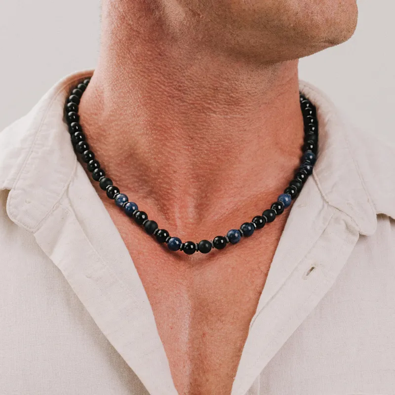 Turmalin, Sodalit, Onyks - naszyjnik męski na sznurku na ochronę, bogactwo, uzdrowienie - Jego styl