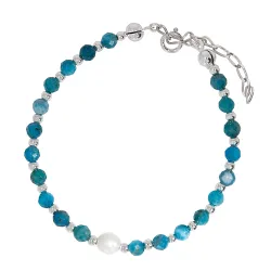 Perła, Apatyt - srebrna bransoletka na kreatywność, harmonię, uzdrowienie - Skarby Oceanu