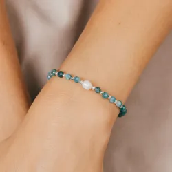 Perła, Apatyt - srebrna bransoletka na kreatywność, harmonię, uzdrowienie - Skarby Oceanu