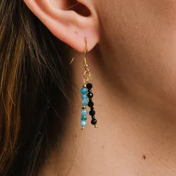 Turmalin, Apatyt, Hematyt - srebrne pozłacane kolczyki na ochronę, bogactwo, uzdrowienie - Wewnętrzna Ochrona