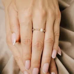 Perła, Labradoryt - srebrny pozłacany pierścionek na odwagę, duchowość, kreatywność - Skarby Oceanu