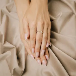 Perła, Labradoryt - srebrny pozłacany pierścionek na odwagę, duchowość, kreatywność - Skarby Oceanu