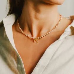 Kamień Słoneczny, Hematyt - srebrny pozłacany naszyjnik na radość, szczęście, sukces - Oaza Szczęścia