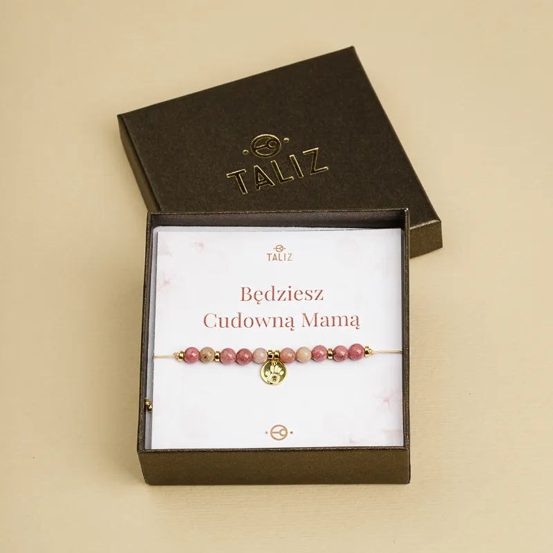 Rodonit, Hematyt - bransoletka na sznurku na uzdrawianie, miłość, siłę - Przyszła Mama