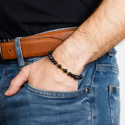 Bransoletka na gumce – Turmalin, Lawa Wulkaniczna i Hematyt | Kod Morse'a