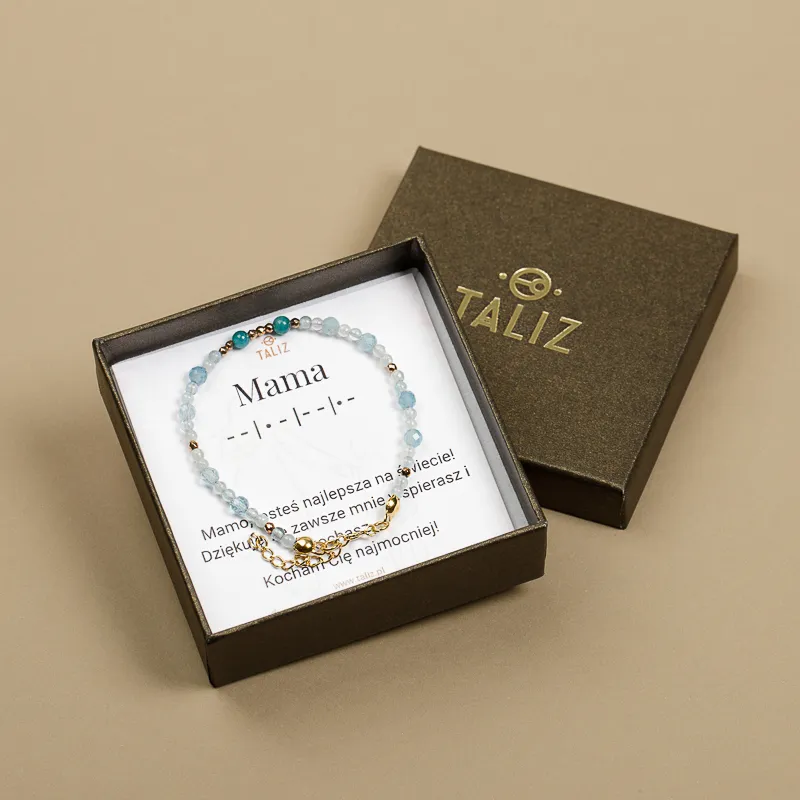 Apatyt, Akwamaryn, Hematyt - srebrna pozłacana bransoletka na kreatywność, harmonię, uzdrowienie - Mama