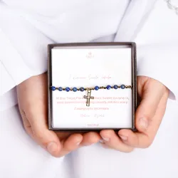 Bransoletka srebrna pozłacana na sznurku – Lapis Lazuli i Hematyt | Pierwsza Komunia Święta