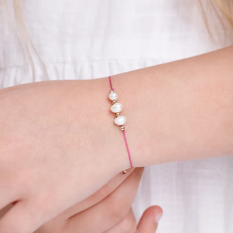 Perła, Hematyt - bransoletka dziecięca na sznurku na harmonię, uzdrowienie, spokój - Bajkowy Świat