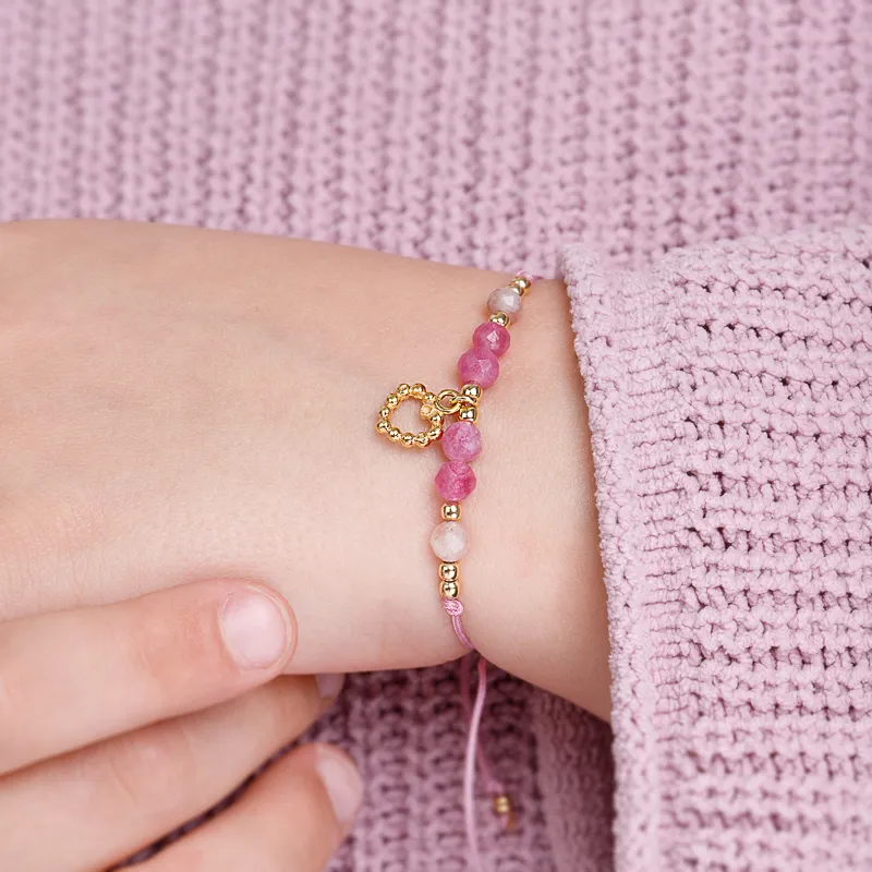 Turmalin, Hematyt - bransoletka dziecięca na sznurku na ochronę, bogactwo, uzdrowienie - Bajkowy Świat