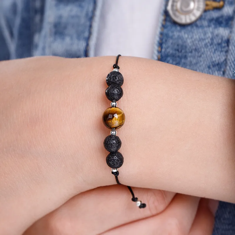 Tygrysie Oko, Lawa Wulkaniczna, Hematyt - bransoletka dziecięca na sznurku na bogactwo, sukces, siłę - Bajkowy Świat