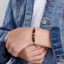 Tygrysie Oko, Lawa Wulkaniczna, Hematyt - bransoletka dziecięca na sznurku na bogactwo, sukces, siłę - Bajkowy Świat