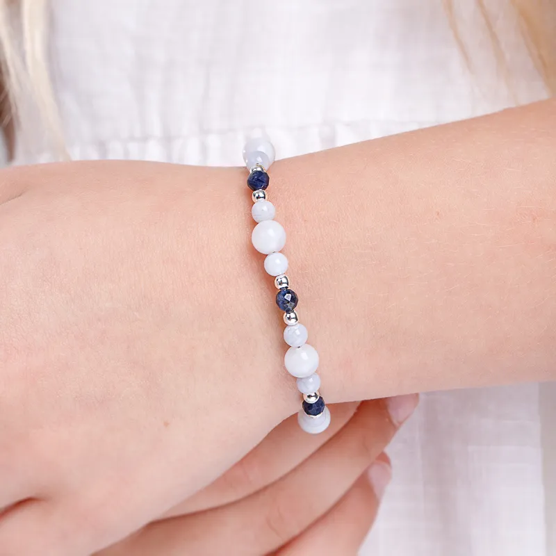 Sodalit, Chalcedon, Hematyt - srebrna bransoletka dziecięca na zdrowie, duchowość, uzdrowienie - Bajkowy Świat