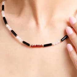 Granat, Onyks, Kamień księżycowy - srebrny pozłacany naszyjnik na zdrowie, miłość, kreatywność - Pocałunek Miłości