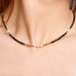 Spinel, Perła - srebrny pozłacany naszyjnik na ochronę, bogactwo, koncentrację - Skarby Oceanu