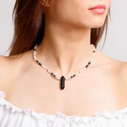 Onyks, Kryształ Górski, Noc Kairu, - srebrny pozłacany naszyjnik na ochronę, harmonię, intuicję - Magiczna Noc