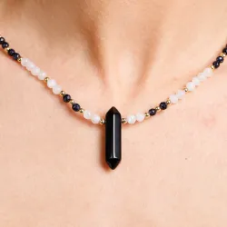 Onyks, Kryształ Górski, Noc Kairu, - srebrny pozłacany naszyjnik na ochronę, harmonię, intuicję - Magiczna Noc